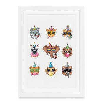 Fête du zoo Animaux Anniversaire du zoo de la jungle - Affiche encadrée (27 × 37 cm) - blanc - Devant