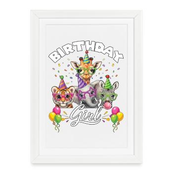 Anniversaire Anniversaire Animaux Zoo Jungle Zoo Anniversaire - Affiche encadrée (27 × 37 cm) - blanc - Devant