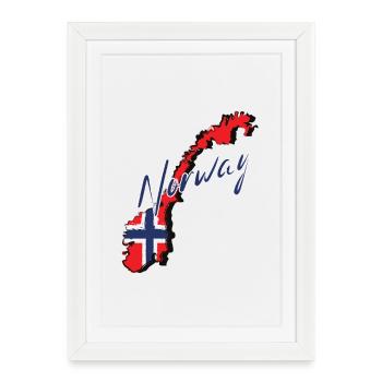 Map with Norway flag, I love Norway - Framed poster (27 × 37 cm) - white - Front