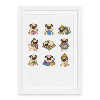 Cute Pug Knit Wool Haekeln Dog Lover - Framed poster (27 × 37 cm) - white - Front