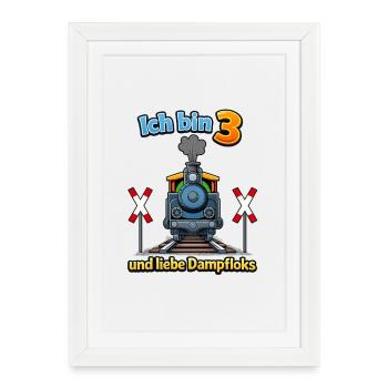 Ich bin 3 und liebe Dampfloks - Gerahmtes Poster (27 × 37 cm) - Weiß - Vorne