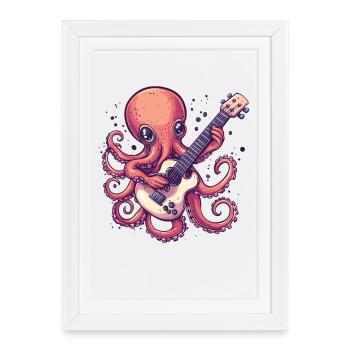 Octopus with guitar - Framed poster (27 × 37 cm) - white - Front