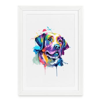 Caniche coloré amour Pop Art Amour des chiens - Affiche encadrée (27 × 37 cm) - blanc - Devant