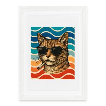 Été des chats avec des lunettes de soleil - Affiche encadrée (27 × 37 cm) - blanc - Devant