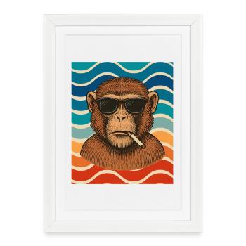 Wave Chimp with Sunglasses - Framed poster (27 × 37 cm) - white - Front