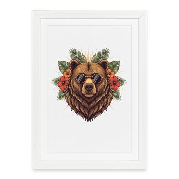 Ours solaire dans le style tropical - Affiche encadrée (27 × 37 cm) - blanc - Devant
