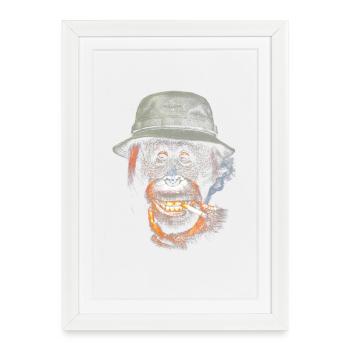 Orang-outan d’aventure avec chapeau - Affiche encadrée (27 × 37 cm) - blanc - Devant