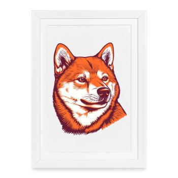 Shiba Inu Portrait - Affiche encadrée (27 × 37 cm) - blanc - Devant