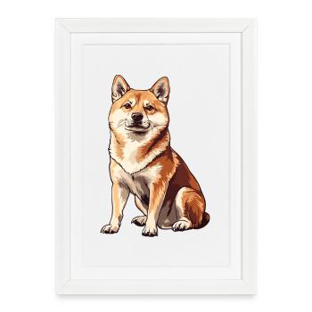 Dessin Shiba Inu - Affiche encadrée (27 × 37 cm) - blanc - Devant