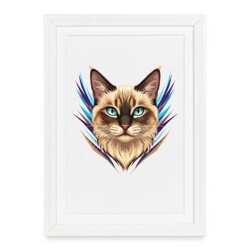 Accents au néon de portrait de chat siamois - Affiche encadrée (27 × 37 cm) - blanc - Devant