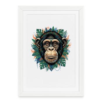 Monkey portrait in tropical green - Framed poster (27 × 37 cm) - white - Front