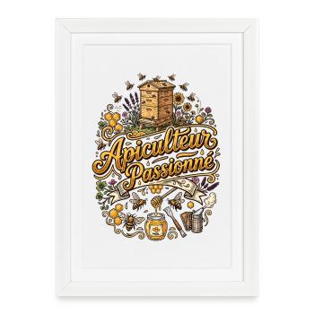 Apiculteur passionné abeilles apiculture fleurs - Affiche encadrée (27 × 37 cm) - blanc - Devant