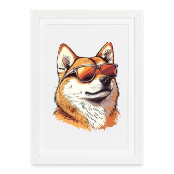 Sunglass Shiba Inu - Affiche encadrée (27 × 37 cm) - blanc - Devant