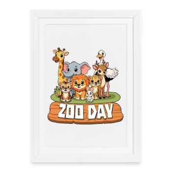 Fête du zoo des animaux Zoo de la jungle Anniversaire Journée du zoo - Affiche encadrée (27 × 37 cm) - blanc - Devant