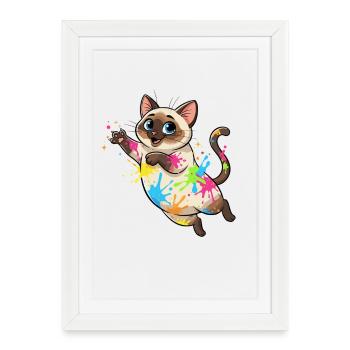 Colorful Splashes of Color Cat - Framed poster (27 × 37 cm) - white - Front