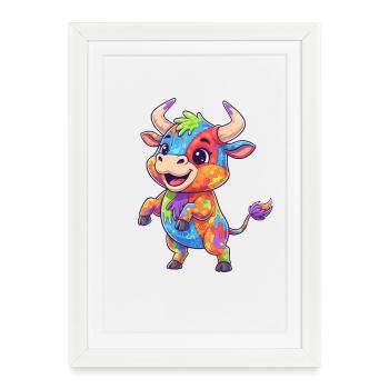 Colorful cow color explosion - Framed poster (27 × 37 cm) - white - Front