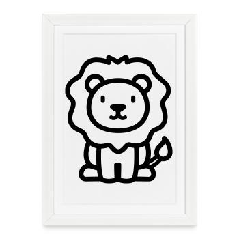 lion - Affiche encadrée (27 × 37 cm) - blanc - Devant