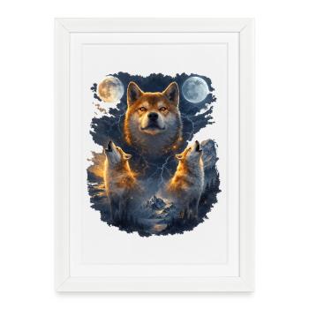 Shiba Inu Two Moons - Framed poster (27 × 37 cm) - white - Front