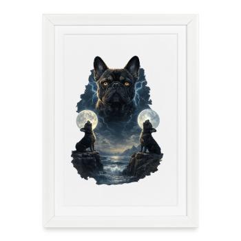 Frenchie Bouledogue Français Deux Lunes - Affiche encadrée (27 × 37 cm) - blanc - Devant