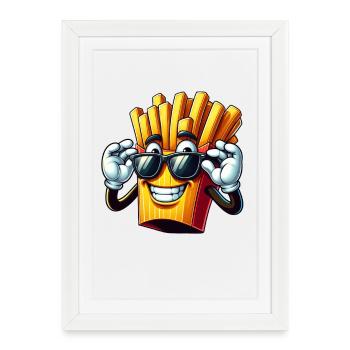 Dessin animé Frites Cool Fast Food - Affiche encadrée (27 × 37 cm) - blanc - Devant