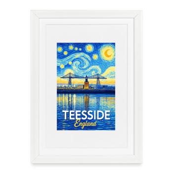 Pont néon de Teesside en Angleterre - Affiche encadrée (27 × 37 cm) - blanc - Devant