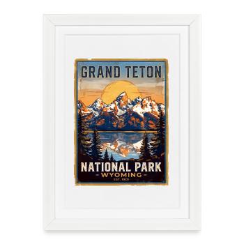 Affiche rétro Grand Teton Wyoming - Affiche encadrée (27 × 37 cm) - blanc - Devant
