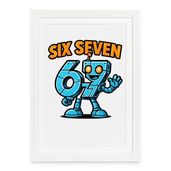 Six Seven 67 Italian Brainrot Robot Meme Humor - Framed poster (27 × 37 cm) - white - Front