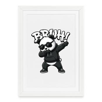Bruh Panda qui fait du dab Cool Panda Bear Drôle - Affiche encadrée (27 × 37 cm) - blanc - Devant