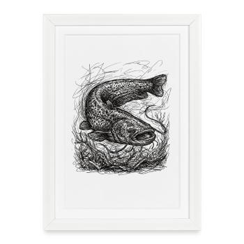 Wels Angeln Design – Art de la pêche au poisson-chat - Affiche encadrée (27 × 37 cm) - blanc - Devant