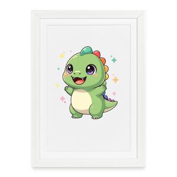 Magie Étoilée Dino Joyeuse - Affiche encadrée (27 × 37 cm) - blanc - Devant