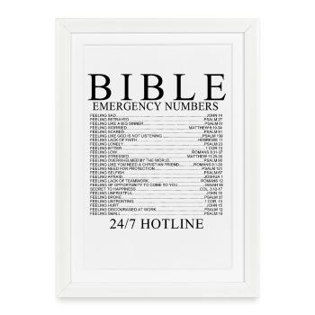 T-shirt Bible Emergency Numbers - Affiche encadrée (27 × 37 cm) - blanc - Devant