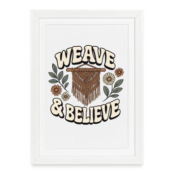 Tissage & Croire | Macramé Bohême - Affiche encadrée (27 × 37 cm) - blanc - Devant
