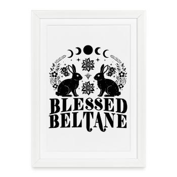 Bénédictions de Beltane Lapin païen du 1er mai - Affiche encadrée (27 × 37 cm) - blanc - Devant