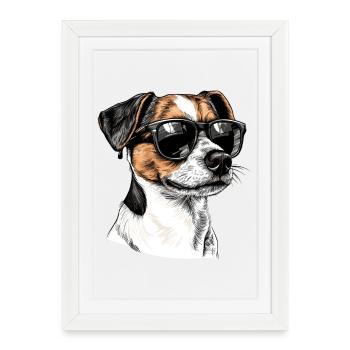 Sunglasses Dog Portrait Jack Russel Terrier - Framed poster (27 × 37 cm) - white - Front