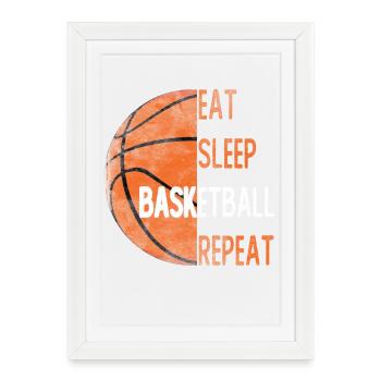 Eat Sleep Basketball Repeat basket - Framed poster (27 × 37 cm) - white - Front