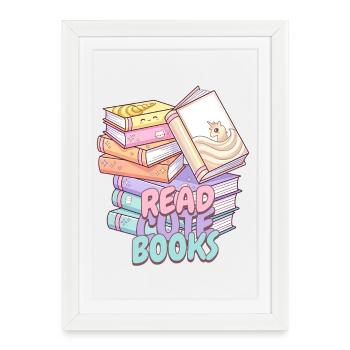 Cute Kawaii Look Stack of Books Design - Framed poster (27 × 37 cm) - white - Front