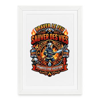 Pompier cadeau homme sapeur-pompier feu héros - Affiche encadrée (27 × 37 cm) - blanc - Devant