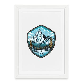 Forêt paysagère montagneuse du lac Mountain Shield - Affiche encadrée (27 × 37 cm) - blanc - Devant