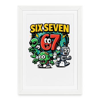 Six Seven 67 Italian Brainrot Nerd Humour Drôle - Affiche encadrée (27 × 37 cm) - blanc - Devant