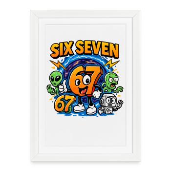 Six Seven 67 Italian Brainrot Nerd Humour Drôle - Affiche encadrée (27 × 37 cm) - blanc - Devant