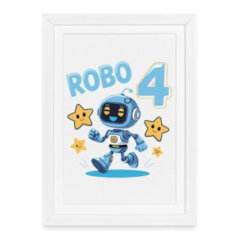 Robot Birthday Motif 4 Years Boy Gift - Framed poster (27 × 37 cm) - white - Front