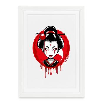 Geisha, Nuit Lune - Affiche encadrée (27 × 37 cm) - blanc - Devant