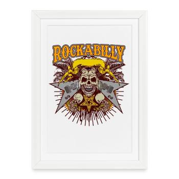 Rockabilly Skull Guitar Metal Star Retro Punk Art - Framed poster (27 × 37 cm) - white - Front