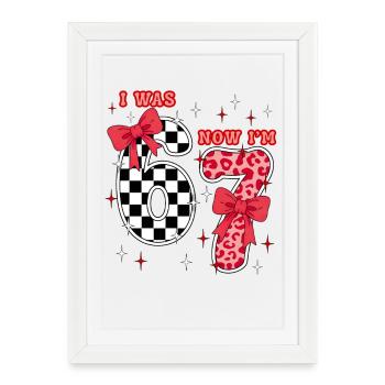 7th Birthday Girl Shirt I was 6 Now I’m Seven 7  - Affiche encadrée (27 × 37 cm) - blanc - Devant