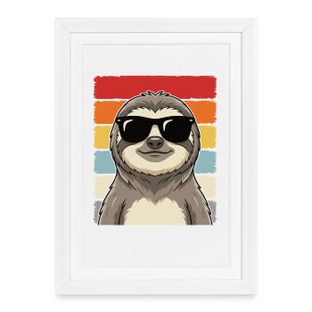 Cool Lunettes de soleil Paresseux Chemise rétro d’animaux - Affiche encadrée (27 × 37 cm) - blanc - Devant