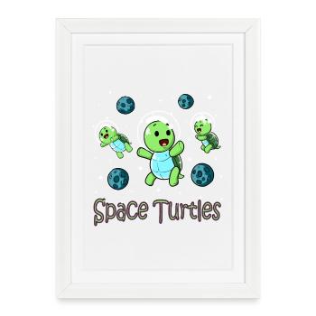 Tortues spatiales Astronautes Bébé Tortue - Affiche encadrée (27 × 37 cm) - blanc - Devant