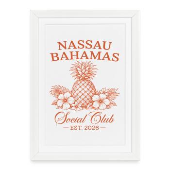 Nassau Bahamas Social Club Est 2026 - Gerahmtes Poster (27 × 37 cm) - Weiß - Vorne