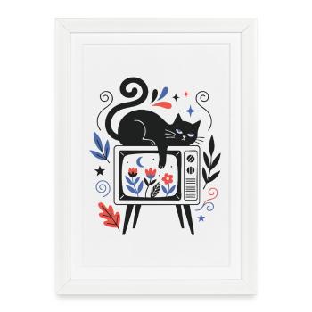 Cat Retro TV Design artistique vintage - Affiche encadrée (27 × 37 cm) - blanc - Devant
