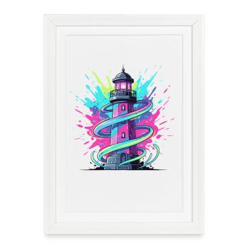 Phare en Tourbillon au néon - Affiche encadrée (27 × 37 cm) - blanc - Devant