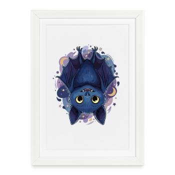 Néon Chauve-souris au clair de lune - Affiche encadrée (27 × 37 cm) - blanc - Devant